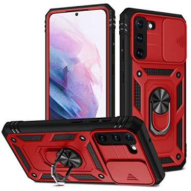 Imagem de Capa de celular Galaxia Samsung compatível A22 5G Caso com lente Protectionfull Body Hard Slim 3 em 1 caso de proteção, com caixa de suporte de giro magnético (Color : Black+red)