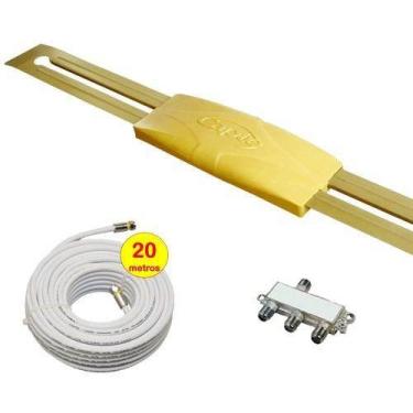 Imagem de Antena Digital Externa Amplificada Ouro 4Em1 Com Cabo Coaxial 20Mt E D