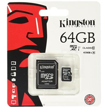 Imagem de Cartco de Memaria Kingston SDCX10/64GB Microsd 64GB + 1 Adaptador para SD - Classe 10