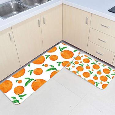 Imagem de Tapete de cozinha 2 peças, tapete de corredor, aquarela laranja fresca, primavera de frutas, antiderrapante, capacho absorvente macio tapete para entrada banheiro quarto lavanderia