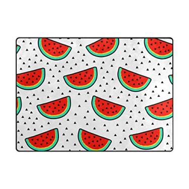 Imagem de ColourLife Tapetes leves e macios, fatias de melancia com sementes, tapete branco para crianças, sala de jogos, piso de madeira, sala de estar, 203 x 147 cm