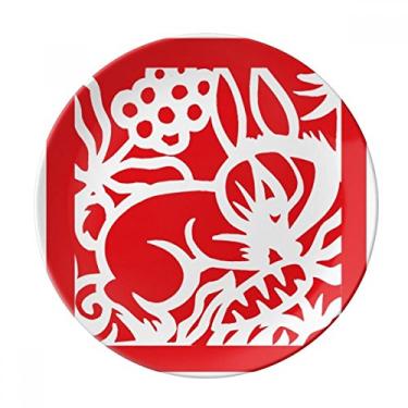 Imagem de Coelhos cortados em papel Placa do zodíaco da China Decorativa Porcelana Salver Prato de jantar