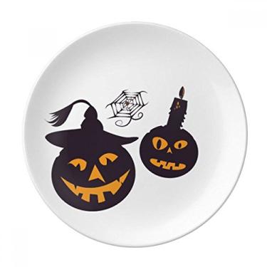 Imagem de Velas de abóboras de Dia das Bruxas, prato decorativo de porcelana salver, louça de jantar