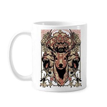 Imagem de Caveiras de flores urso cervo art déco, presente moderno caneca cerâmica café porcelana louça