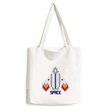 Imagem de Bolsa de lona com estampa de pixel Space Ship Take Off Universe Bolsa de compras casual