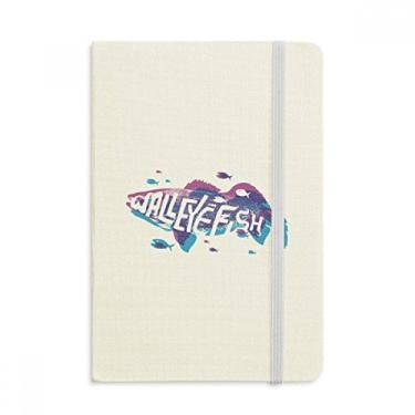 Imagem de Caderno clássico azul roxo desenho de peixe oceano animal oficial tecido capa dura diário diário