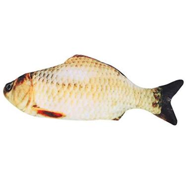 Imagem de SHUNYUS Brinquedo de gato elétrico simulação em movimento de peixe em forma de peixe, brinquedo realista de gato com erva de gato, almofada interativa para animais de estimação, suprimentos para chutar mordida para gatos, peixe, grama, carpa
