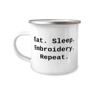 Imagem de Bordado para amigos, comer. Dormir. Bordado Repetir, bordado inapropriado Caneca de camper de 355 ml, de