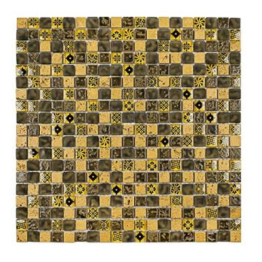 Imagem de Pastilha Mesclada de Mármore e Vidro 31cm x 31cm Machu Picchu Glass Mosaic (placas) Amarelo