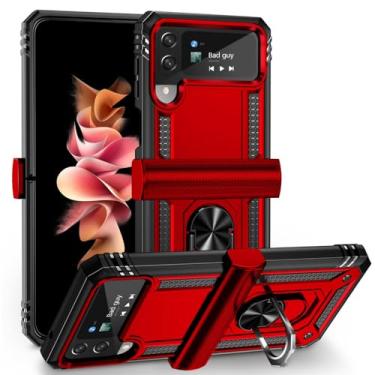 Imagem de Kickstand Ring Holder Phone Case para Samsung Galaxy Z Flip4 Flip 3 Zflip4 Flip 4 5G Flip3 Fall Protection Cases, vermelho, para Samsung Z Flip 3