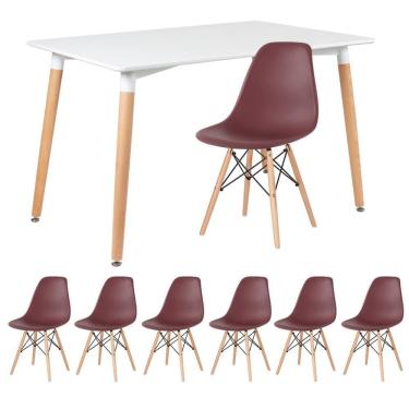 Imagem de KIT - Mesa de jantar retangular Eames 80 x 120 cm branco + 6 cadeiras Eiffel DSW