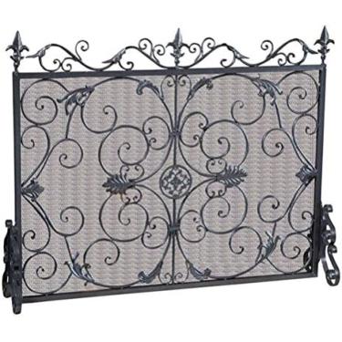 Imagem de Tela De Decoração De Lareira De Painel Único De Proteção De Lareira, Rede De Proteção Contra Faíscas De Lareira De Ferro, Cerca De Incêndio De Segurança Para Animais De Estimação, 105X86CM,Preto,H