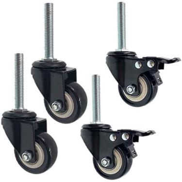 Imagem de Rodízios De Haste Giratória De 2 Polegadas Rodízios Industriais De Poliuretano Com Haste Rosqueada, Substituição Para Móveis E Bancadas, Roda De Carrinho, Rolamento Duplo, Carga 150 Kg, Conjunto D