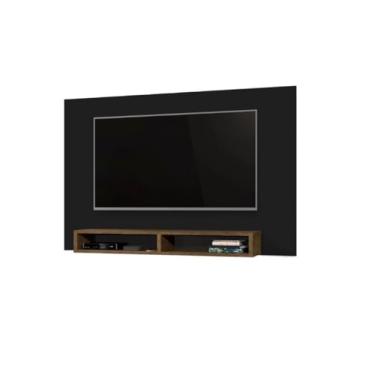 Imagem de Painel MAN 1.37m Para TV Até 50'' Com Nichos Para Aparelhos e Obvjetos de Decoração Cor Preto/Jequitibá