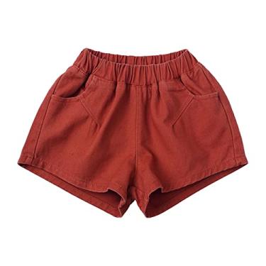 Imagem de Shorts de árbitro para meninos e meninas, shorts de corrida, verão, algodão, casual, liso, com bolsos, shorts de basquete para crianças pequenas, Vermelho, 2-3T