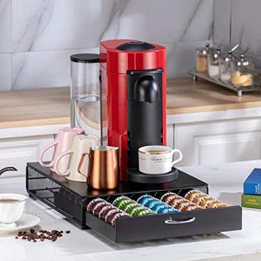 Imagem de Flagship Suporte para cápsulas de café Nespresso Vertuo, organizador de cápsulas de café, design moderno e suporte para máquina de café, metal preto (capacidade para 50 cápsulas)