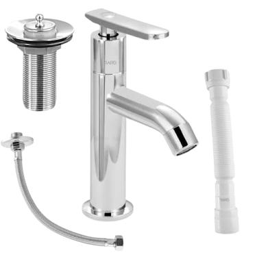 Imagem de Raro, Kit Completo Torneira Banheiro + Valvula + Sifão + Engate Flexível Cor Prateado