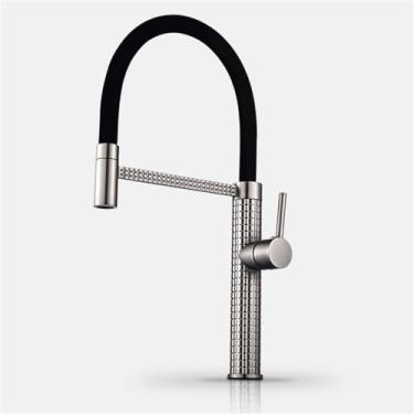 Imagem de Esculpida primavera pescoço pull out torneira da cozinha rotatable deck montado pia de água quente e fria misturadora guindaste bronze, arma cinza b