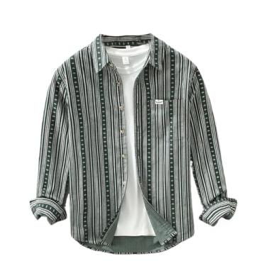 Imagem de WOLONG Camisa masculina de veludo cotelê com estampa listrada de outono e manga comprida e gola virada para baixo roupas masculinas, 6710 En8, GG