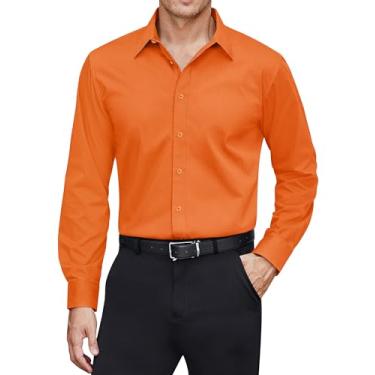 Imagem de J.VER Camisas sociais masculinas com proteção contra manchas de manga comprida e cor sólida camisa formal casual de negócios camisas de botão, Laranja queimada, GG