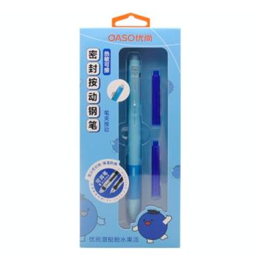 Imagem de xixixiaozhu OASO K019 Conjunto de canetas-tinteiro apagáveis retráteis de 0,5 mm com 2 cartuchos de tinta azul, escrita suave para estudantes escolares (azul)