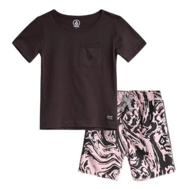 Imagem de Volcom Conjunto de shorts para meninos - camiseta de manga curta de 2 peças e shorts de moletom felpudo francês - conjunto de roupa de verão para meninos (2-7), Nighthawk, 4 Anos