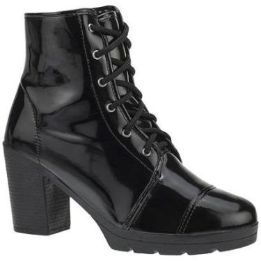 Imagem de Bota Feminina Cano Curto Coturno Salto Grosso Verniz-Feminino