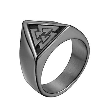 Imagem de Anéis Viking nórdicos masculinos - amuleto de aço inoxidável vintage nó celta nórdico Valknut runa deus Odin Mjolnir anel de dedo escandinavo martelo do Thor crânio guerreiro joia gótica para homens mulheres, 12, Aço inoxidável, Sem pedras preciosas