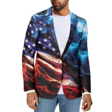 Imagem de Sprowallow Blazer masculino casual slim fit um botão elegante casaco esportivo lapela entalhada terno de negócios blazers jaqueta outono, Bandeira americana Flame, Large