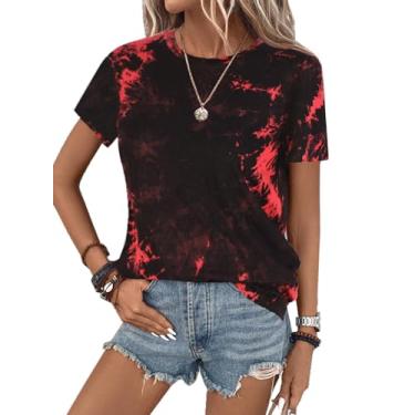 Imagem de SOFIA'S CHOICE Camiseta feminina tie dye manga curta gola redonda casual verão, Vermelho e preto, M