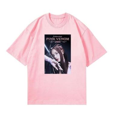 Imagem de Camiseta B-Link Lalisa Solo Born rosa K-pop Support Camiseta Born Pink Contton gola redonda camisetas com desenho animado, D2 rosa, 3G