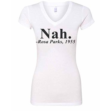 Imagem de VRW Camiseta feminina Rosa Parks "Nah" gola V, Grande, branco, G