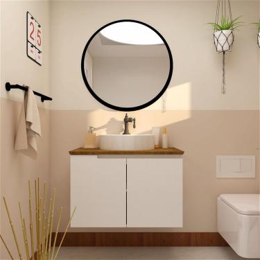 Imagem de Gabinete para Banheiro Binário Tm 80 Mazu Branco/Ipê