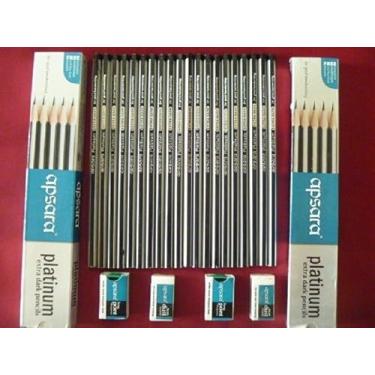 Imagem de 1 lápis de madeira Apsara extra escuro escolar Hb preto + 2 apontadores + 2 borrachas lote