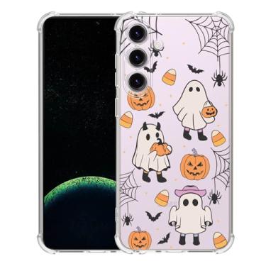 Imagem de XIMIZU Capa de Halloween para Samsung Galaxy S23 FE Abóbora, gato fantasma, design macio, slim fit, TPU antiarranhões, à prova de choque, capa de celular transparente para Samsung Galaxy S23 FE