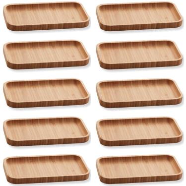 Imagem de 10 Bandejas Bambu Lyor Retangular Petisqueiras Multiuso Hire 20x10cm para Restaurante