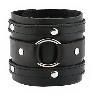 Imagem de TURTLEDOVE Pulseira larga de couro – Pulseira estilo punk rock gótico para motociclista