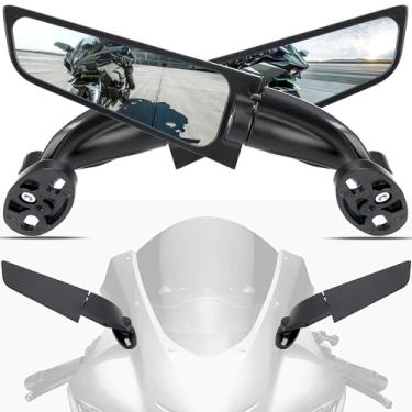 Imagem de Espelho retrovisor de asa angular, espelhos retrovisores laterais ajustáveis para motocicletas de corrida, para motocicleta Honda Kawasaki Suzuki Yamaha (preto, Plus)