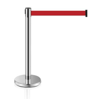 Imagem de MICHELANGELO Kit Pedestal Organizador Separador de Fila Cromado com Fita Retrátil Vermelha 2 Metros de Comprimento (8)