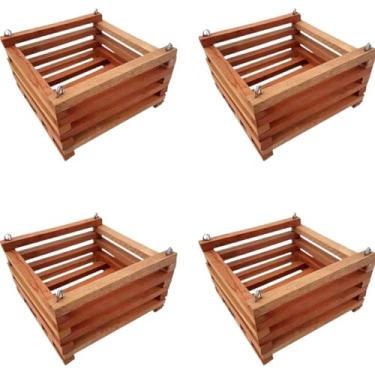 Imagem de Kit 4 Cachepô De Madeira Quadrado Plantas E Orquídeas Tam. M