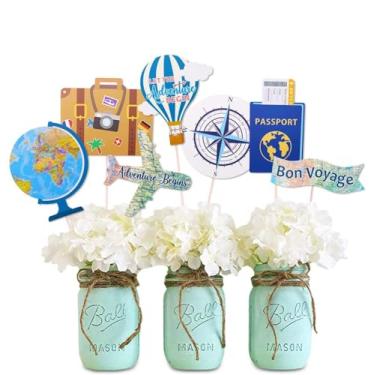 Imagem de Let the Adventure – Peças centrais de viagem, temáticas, espetos de aventura, adeus a Bon Voyage, mapa mundial, reforma, formatura, festa, foto, cabine de fotos, conjunto com 21