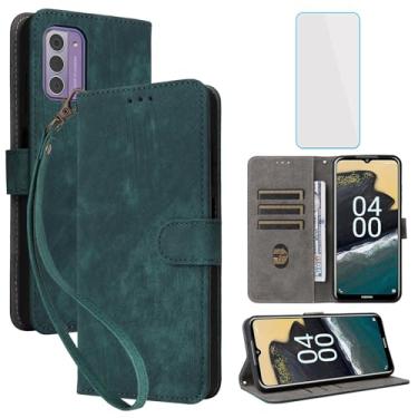 Imagem de IUQXU Capa carteira para celular Nokia C300 com protetor de tela [bloqueio RFID] couro flip suporte para cartão de pulso masculino feminino capa de celular para Nokia N155DL C 300 4G verde