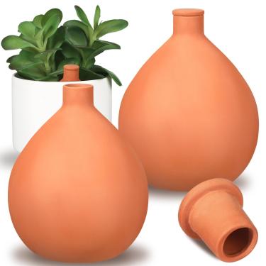 Imagem de Blushtier 2 potes de irrigação grandes de terracota com tampa 2,891 g vasos de irrigação automática de terracota gotejador de água sistema de dispositivos de irrigação automática de plantas para