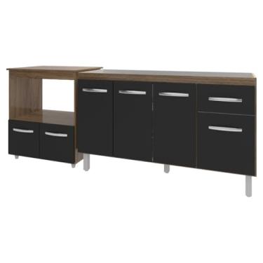 Imagem de Mobília Decor, Balcão Armário Cozinha Gabinete de Pia 140 cm Camila e Balcão Amanda Parana Microondas e Forno Elétrico Savana Preto