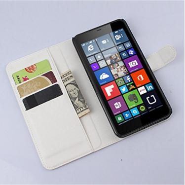 Imagem de Capa carteira Microsoft Lumia 640XL, capa carteira flip de couro PU premium com compartimento para cartão, suporte e fecho magnético [capa interior à prova de choque de TPU] Compatível com Microsoft