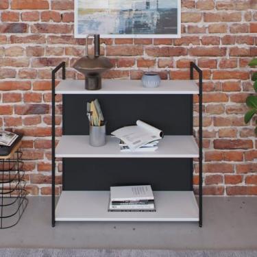Imagem de Estante com 3 Prateleiras 84x80x33cm com Fundo Yon Branco/Preto
