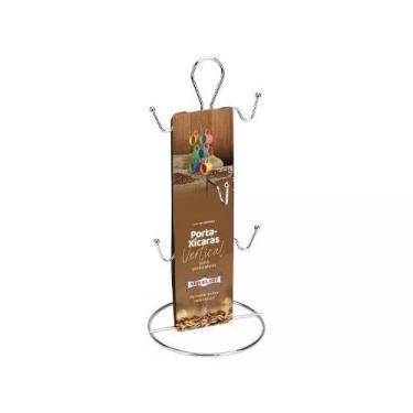 Imagem de Porta Xícaras Suporte Vertical Aço Cromado 6 Penduradores Niquelart