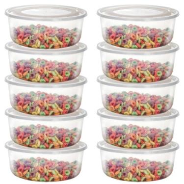 Imagem de Kit 10 Potes 520ml Redondo Transparente Marmita Fitness Organizador BP