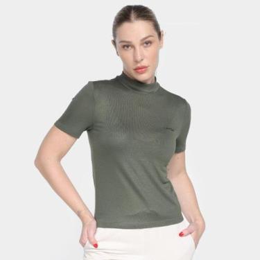 Imagem de Camiseta Manga Curta Calvin Klein Gola Alta Feminina, Verde militar, M