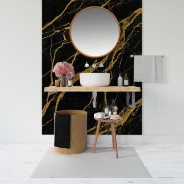 Imagem de Papel de Parede Painel 3D Mármore Preto com Dourado 1,5M Auto Colante 